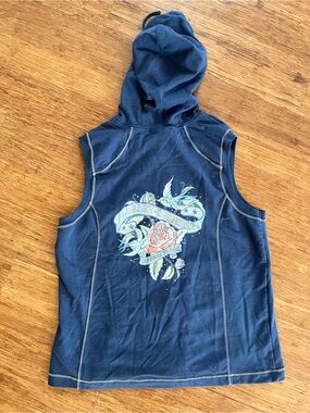 Harley-Davidson Sleeveless Zip Hoodie Vest Blue Graphic Back Sz XL